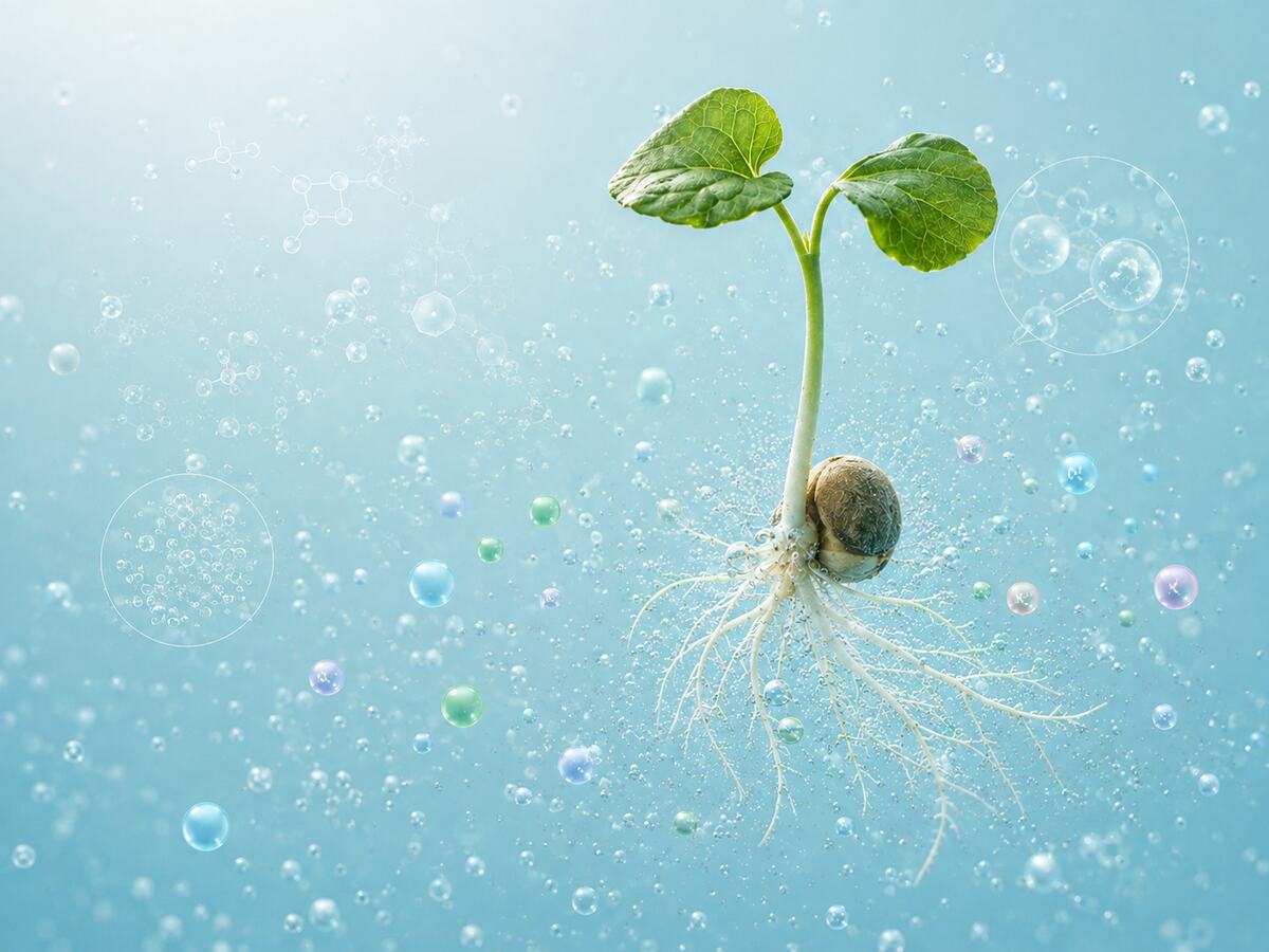 酸素ナノバブルと植物研究を表現したイメージ